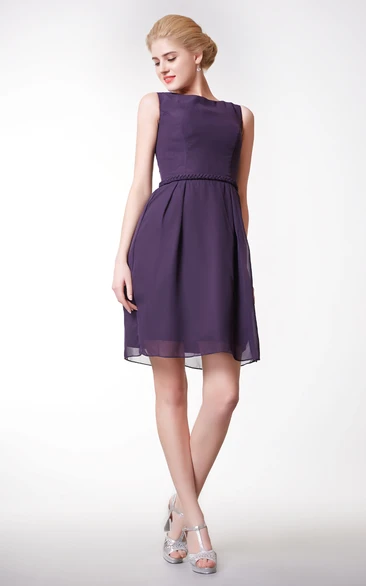 Short Chiffon A-line Dress with Bateau Neckline