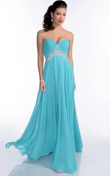 Empire Crystal Chiffon Prom Dress A-Line Women's Formal Gown