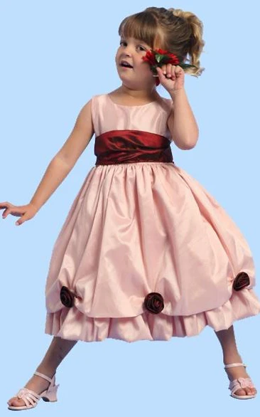 Taffeta Floral Tea-Length Flower Girl Dress Unique