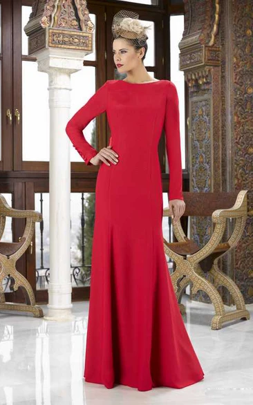 Jersey Mother of the Bride Dress Long Sleeve Jewel Neck Bowed Classy