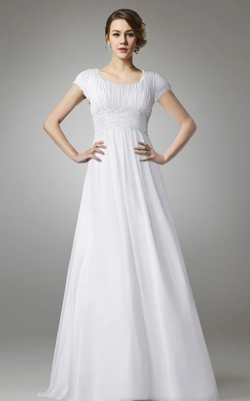 Empire Chiffon Wedding Dress with Short Sleeves