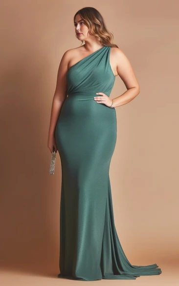 Elegant One-shoulder Plus Size Bridesmaid Dress Sleeveless Chiffon 2024