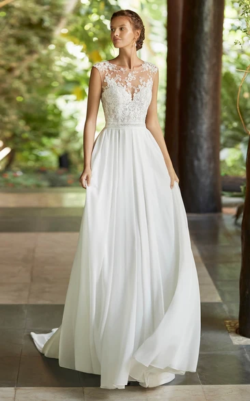 Ethereal Cap Sleeve Lace Wedding Dress Deep V-Back Bridal Gown
