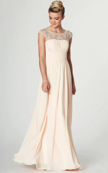 Chiffon Sleeveless Prom Dress with Beading and Pleats Classy Evening Dress for Women