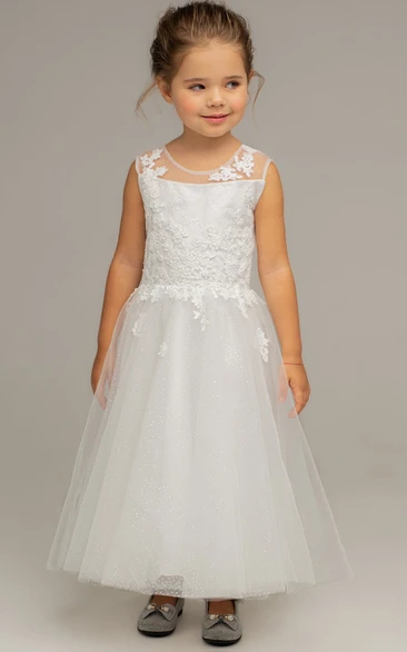 Tulle Flowergirl Dress with Ruching in Ankle-length A Line Style