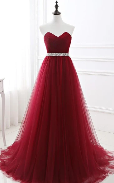 Romantic Corset Back Sleeveless Tulle Evening Dress with Beading and Pleats Unique