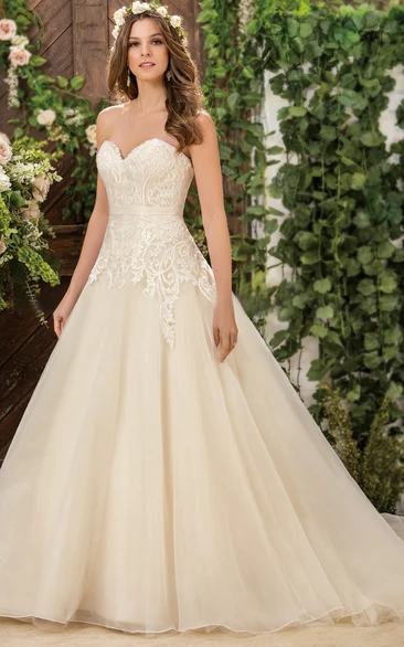 Pleated Appliqued Sweetheart A-Line Ballgown Wedding Dress