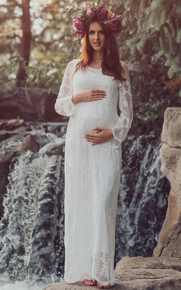 Long Sleeve Empire Maternity Wedding Dress in Sheath Style