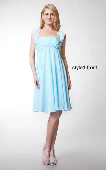 Sleeveless Chiffon Bridesmaid Dress with Convertible Straps Pleated & Short