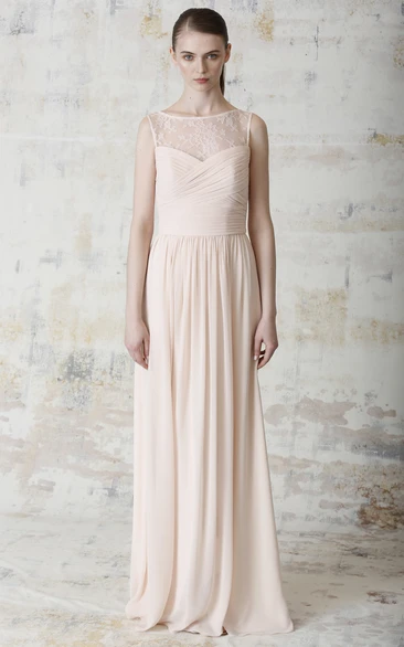 Criss-Cross Chiffon Bridesmaid Dress with Bateau Neck Floor-Length and Modern