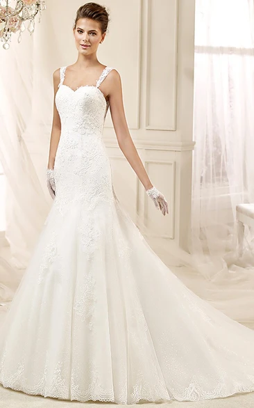 Mermaid Style Lace Straps Wedding Dress Sweetheart Sheath and Flattering