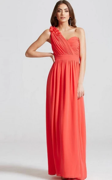 Ruched One-Shoulder Chiffon Bridesmaid Maxi Dress