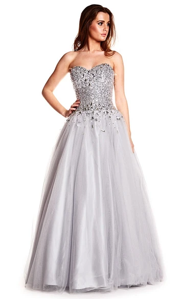 A-Line Sweetheart Beaded Prom Dress with Sequins & Tulle Floor-Length