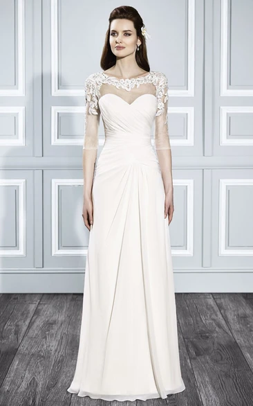 Half-Sleeve Appliqued Chiffon Wedding Dress Sheath Style