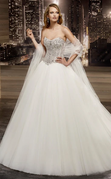 Crystal Sweetheart A-Line Wedding Dress with Puffy Skirt and Corset