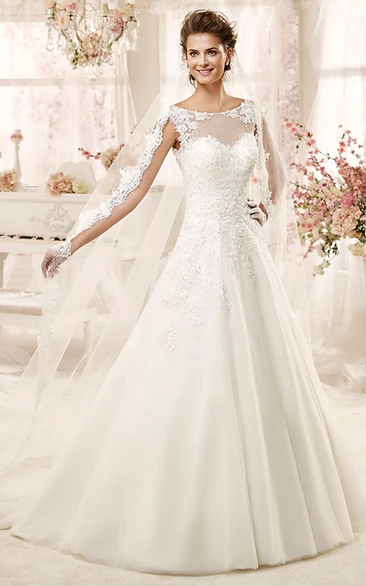 A-line Wedding Dress with Illusive Design Jewel-neck and Keyhole Back Modern and Chic