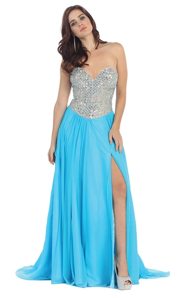 Elegant Chiffon Formal Dress with Corset Back and Split Front