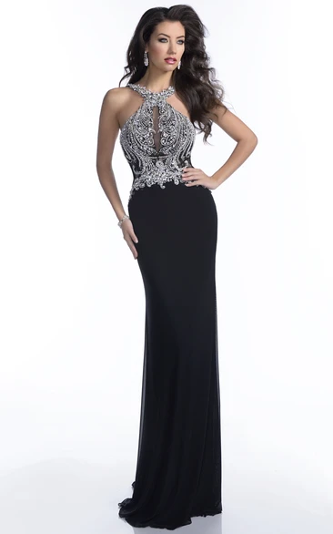 Rhinestone Column Chiffon Prom Dress with Form-Fitted Silhouette