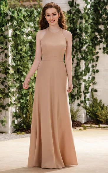 High-Neck Pleated Bridesmaid Dress with Keyhole Back Classy Bridesmaid Dress