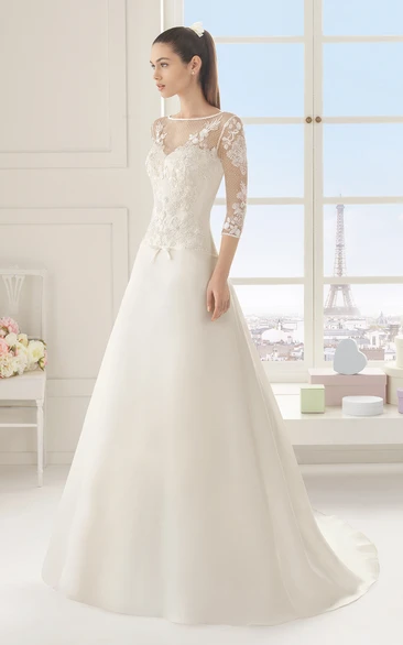 Elegant A-line Wedding Dress with Illusion Back and Long Sleeves