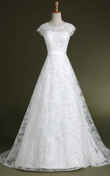 A-Line Tulle Lace Wedding Dress with Appliques and Corset Back