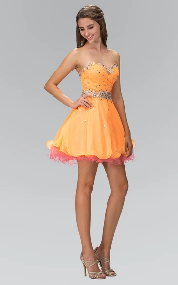 Colorful A-Line Sleeveless Mini Dress with Ruffles and Beading