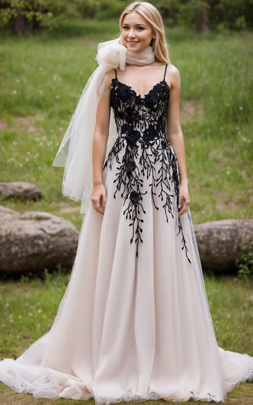 White wedding dress outlet with black lace overlay