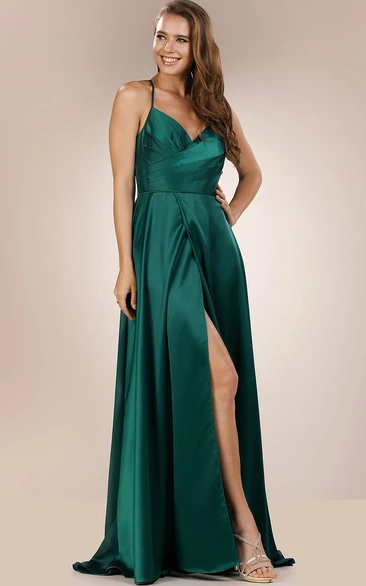 Satin Split Front A Line Prom Dress Modern & Sophisticated