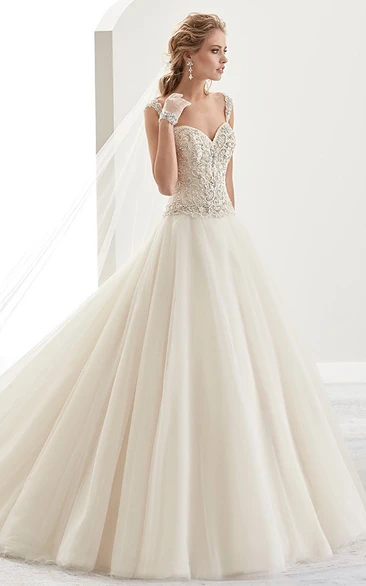 Beaded A-Line Wedding Dress with Sweetheart Neckline and Brush Train