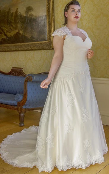 Cap Sleeve Lace Up Wedding Dress with Keyhole Classy Bridal Gown