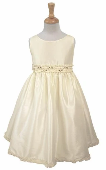 Ruffled Taffeta Flower Girl Dress Tea-Length Tiered Flowy Modern