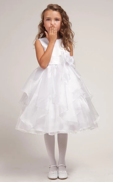 Split-Front Organza&Satin Flower Girl Dress with Bow Classy Prom Dress