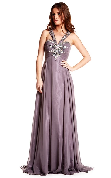 Beaded Strapped Chiffon Prom Dress Floor-Length Sleeveless 2024