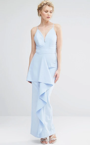 Floor-Length Sheath Chiffon Bridesmaid Dress with Draping and Straps