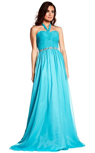 Criss-Cross Halter Chiffon Prom Dress Sleeveless Floor-Length