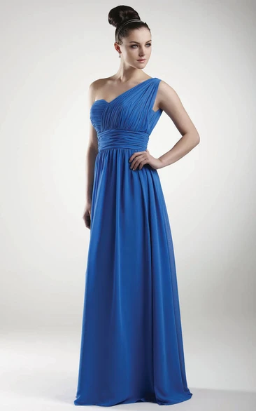 Ruched One-Shoulder Sleeveless Chiffon Bridesmaid Dress Flowy Bridesmaid Dress