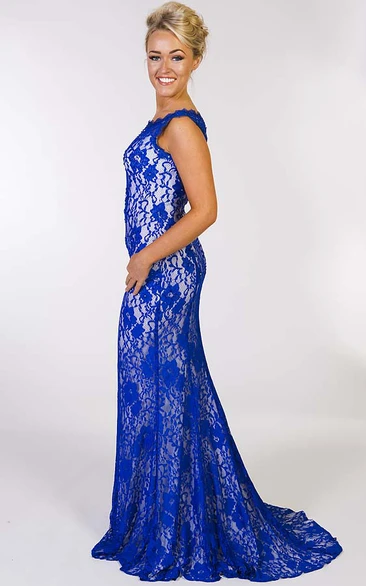 Sheath Appliqued Lace Prom Dress with Illusion Back and Pleats Modern Maxi Dress