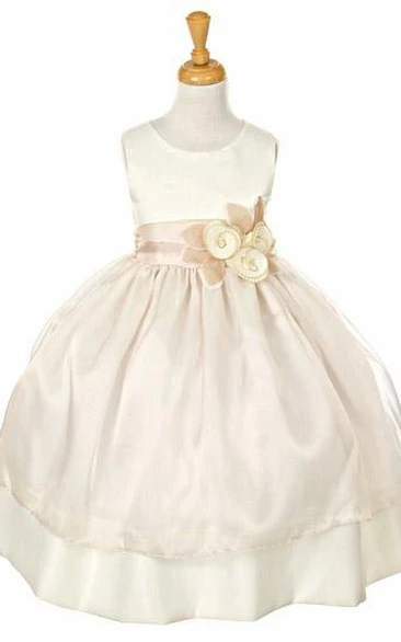 Tiered Organza Tulle Flower Girl Dress Tea-Length