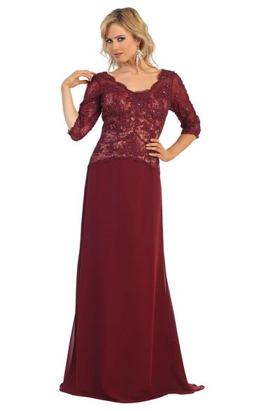 Lace Sheath V-Neck Formal Dress with Split Front and Low-V Back