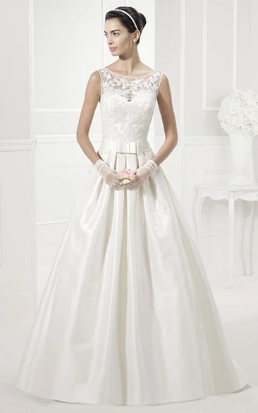 Taffeta Bridal Gown with Jewel Neck Lace Top and Bows