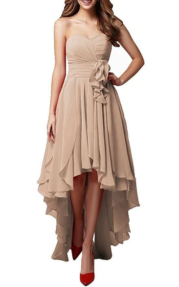 Layered Skirt High Low Bridesmaid Dress with Sweetheart Neckline