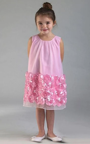 Floral Tulle and Satin Flower Girl Dress Knee-Length