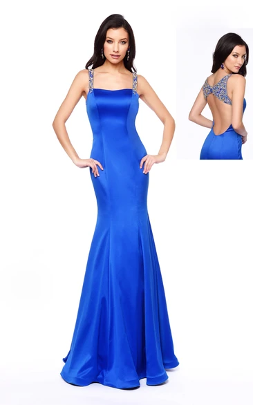 Sleeveless Keyhole Satin Dress Sheath/Floor-Length/Spaghetti