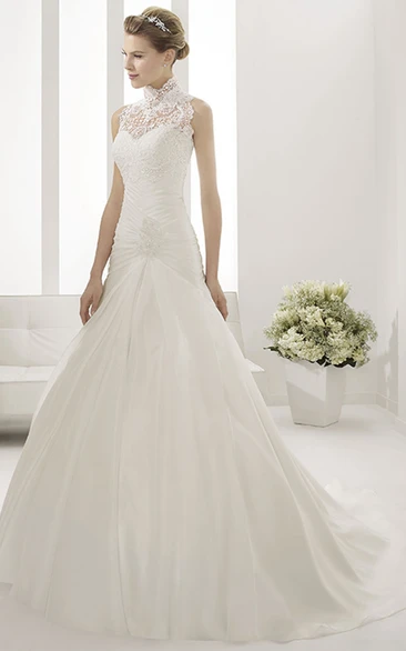 Removable Lace High-Neck Top Mermaid Taffeta Wedding Dress