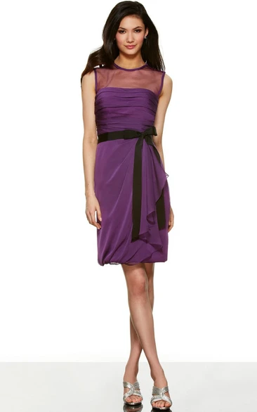 High Neck Sleeveless Ruched Chiffon Bridesmaid Dress Short Pencil