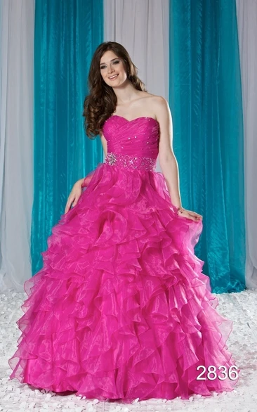 Ball Gown Organza Sweetheart Ruffles Formal Dress with Criss Cross