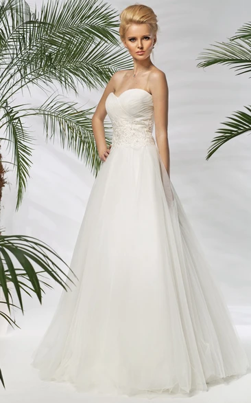 Tulle A-Line Wedding Dress with Sweetheart Neckline Criss-Cross Back and Beaded Floor-Length