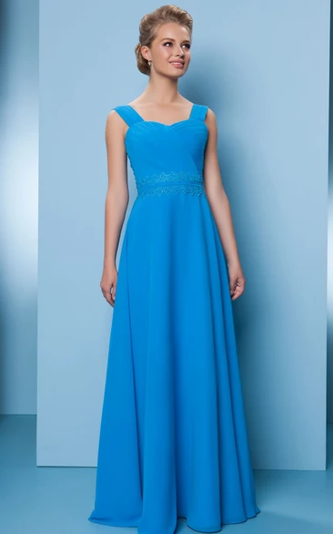 Sleeveless Strapped Chiffon Bridesmaid Dress with Ruching Ruched Appliques Modern