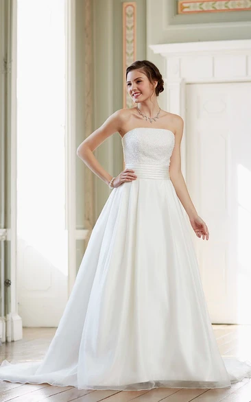 Beaded A-Line Satin Wedding Dress with Backless Style and Court Train Elegant Bridal Gown