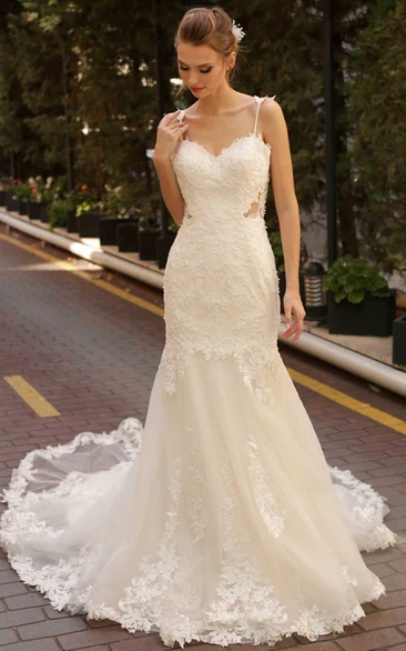 Romantic Mermaid Tulle Court Train Wedding Dress with Appliques Classic & Elegant